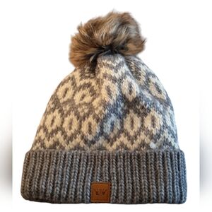 Panache Gray and White Winter Hat with Pom Pom